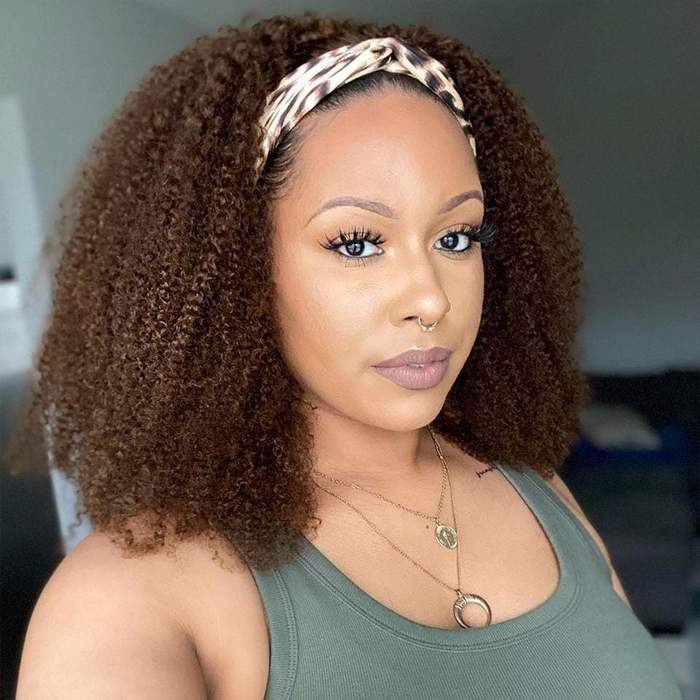 Affordable&Beginner Friendly Warm Brown Afro Kinky Curly Headband Wig - Rose Hair