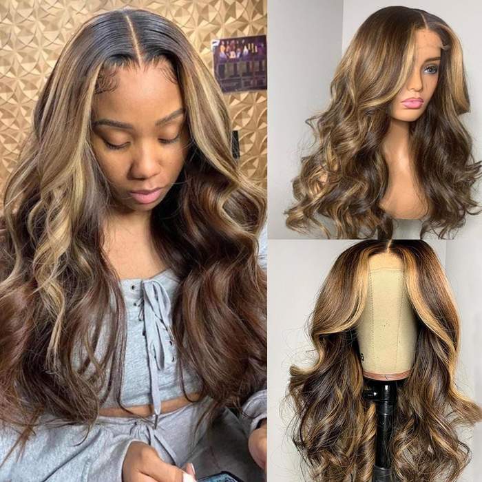 Rose Hair Goddess-like Honey Highlights Brown Body Wave Lace Frontal Wig 150%Density - Rose Hair