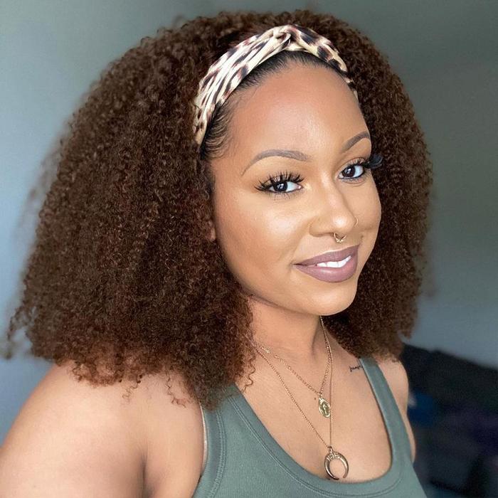 Affordable&amp;Beginner Friendly Warm Brown Afro Kinky Curly Headband Wig - Rose Hair