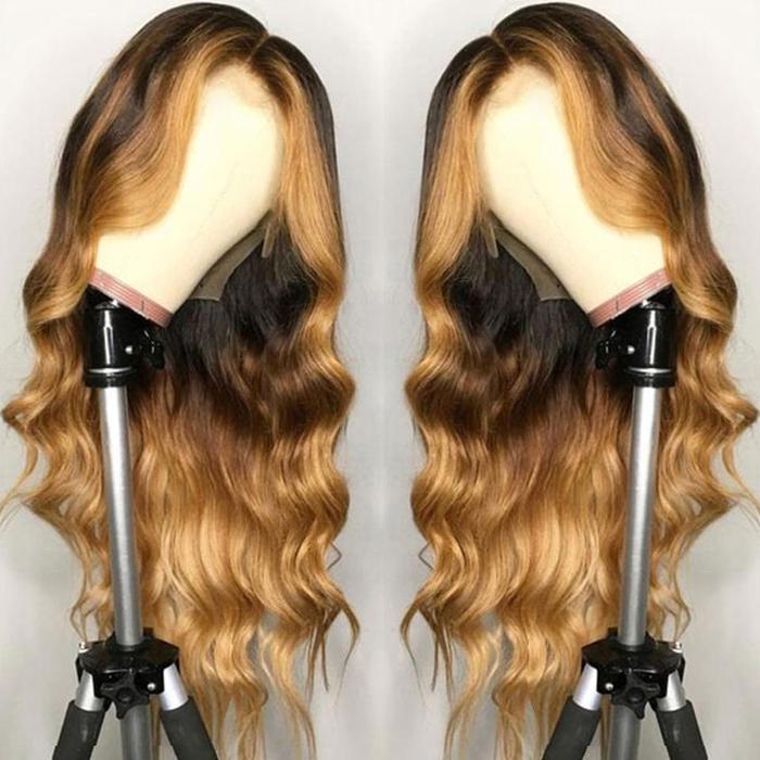 Rose Hair Highlights Ombre Honey Brown Colored Loose Wave Lace Frontal Wigs - Rose Hair