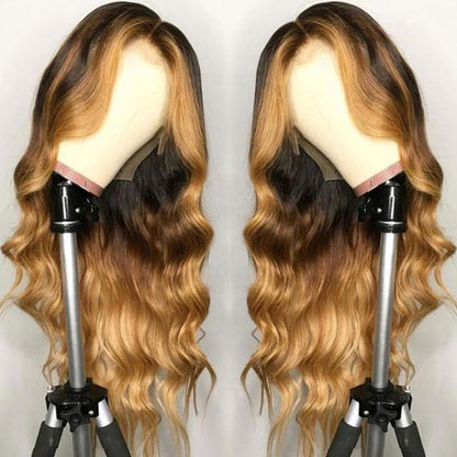 Rose Hair Highlights Ombre Honey Brown Colored Loose Wave Lace Frontal Wigs - Rose Hair