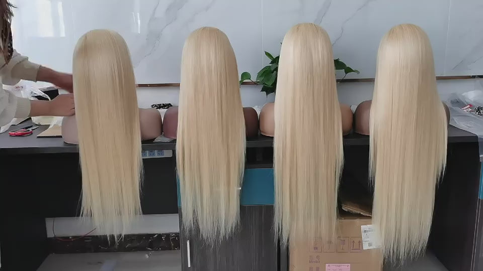 100% Human Virgin Hair Long 613 Blonde Straight 13x4 Lace Frontal Wig 180% Density