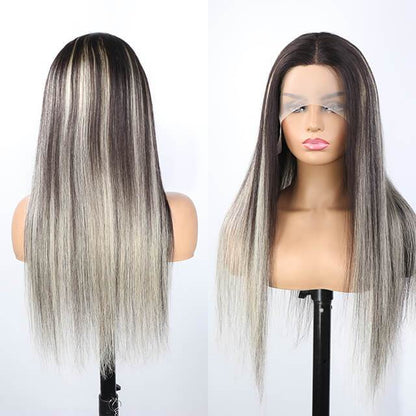 Platinum Blonde Highlights Transparent T Part Lace Frontal Wig Mix Color Wig 180% Density