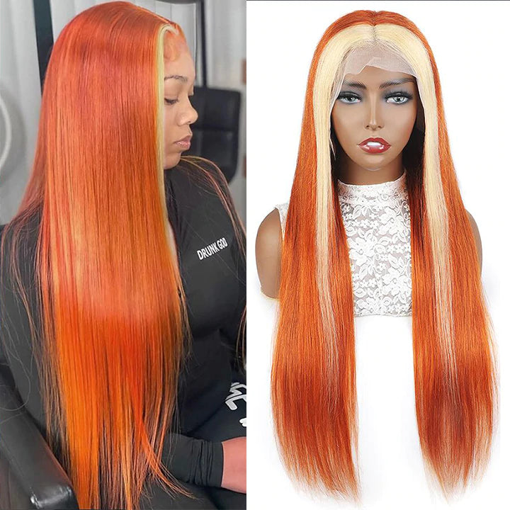 Ginger Blonde Straight Lace Front Wig Colored Human Hair Wigs Orange Brazilian Lace Closure Wig
