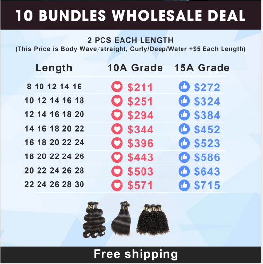 Wholesale Rosehair 10A/15A Grade 10 Bundles All Texture Brazilian Unprocessed Hair Deal - Rose Hair