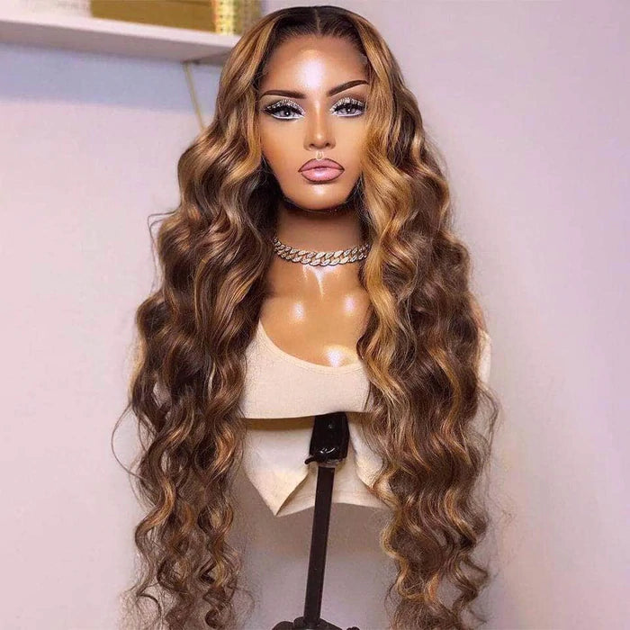 Amazing Pre-plucked Ombre Honey Brown Loose Wave 13x4 Lace Front Wigs