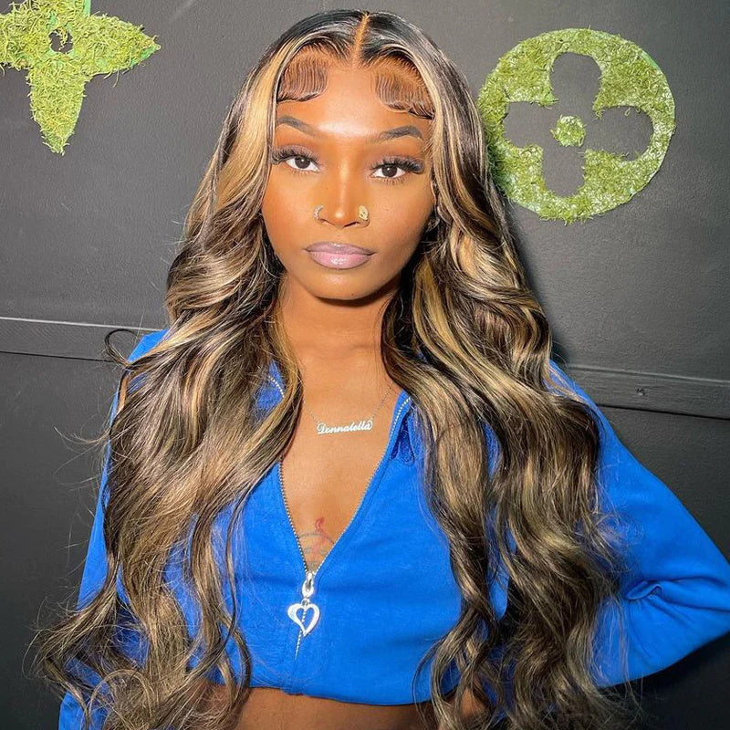 Balayage Highlights 5x5 HD Lace Front Wig Straight Body Wave Human Hair Wigs For Women