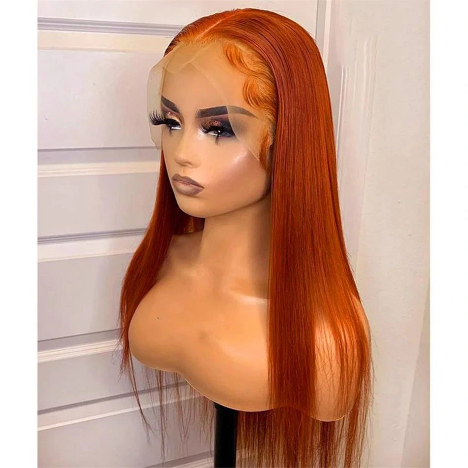 Rose Hair Human Brazilian Virgin Orange Ginger Lace Front Straight Wig 2022 New Fashion Hairstyle
