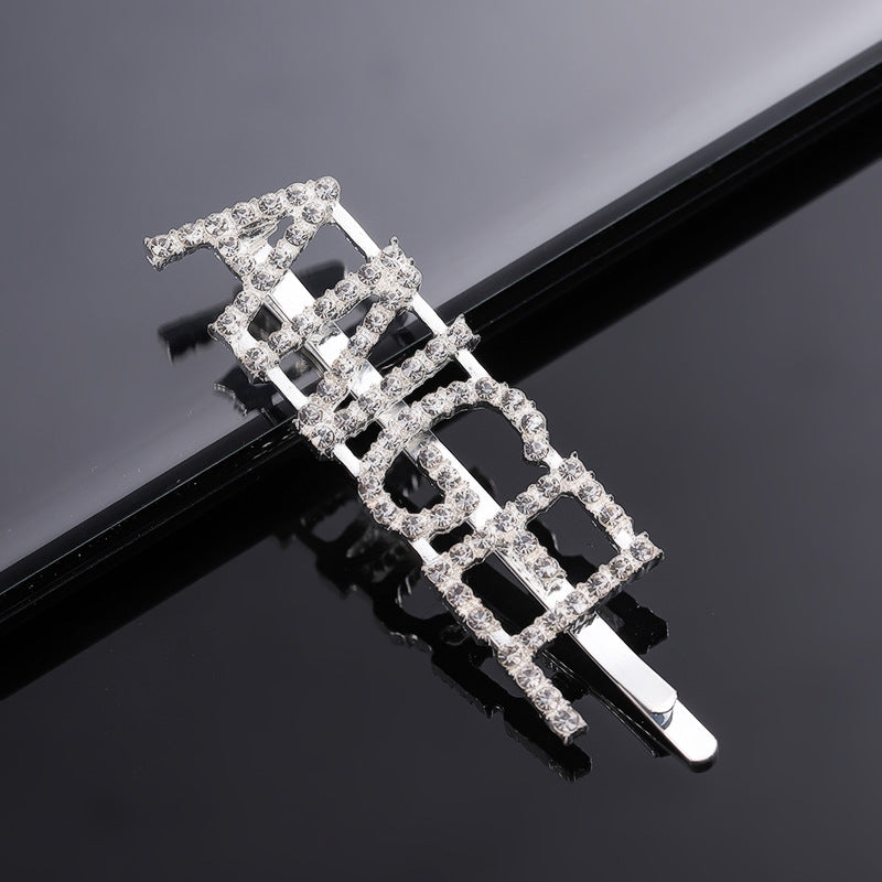 Twelve Constellations Fashion Rhinestone Letter Bobby Pin, Word Crystal Hair pin, Metal Hair Clips, Sparkly Hair Accessories for Women - Rose Hair