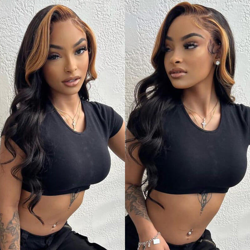 Skunk Stripe Wig Body Wave Wig Highlight Tl27 Ombre Color 13x4 HD Lace Front Wig 100% Virgin Human Hair Wig Rosehair