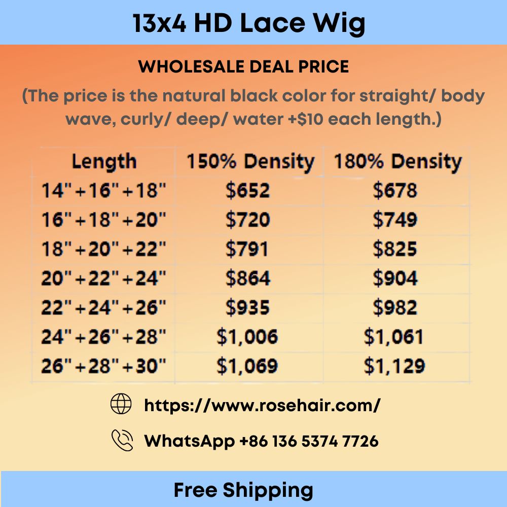 Rose Hair 3PCS 13x4 HD Lace Wigs 150%/ 180% Density Wholesale Package Deal Free Shipping