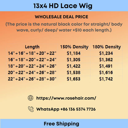 Rose Hair 5PCS 13x4 HD Lace Wigs 150%/ 180% Density Wholesale Package Deal Free Shipping