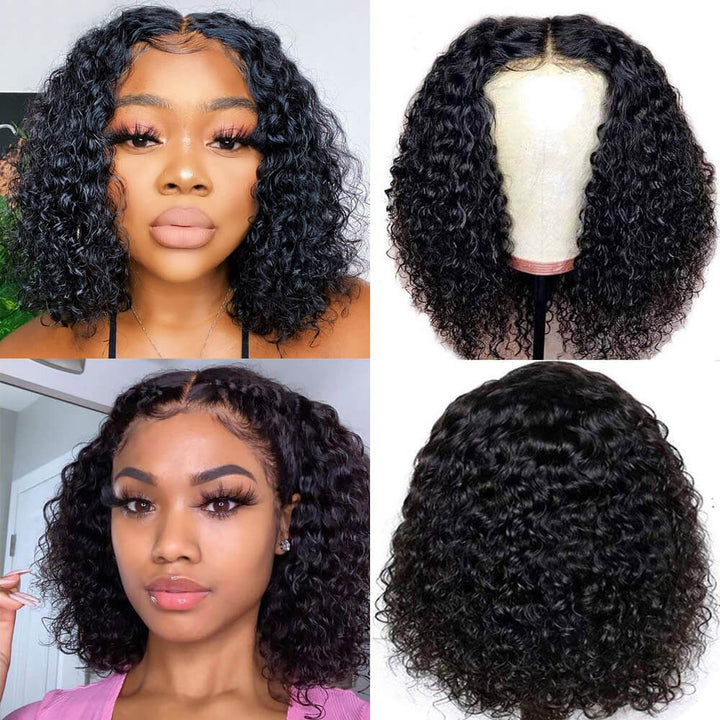 Short Curly Bob Wigs 4x4 Lace Closure Wigs For Black Women 150% Density Pre Plucked With Baby Hair-Rosehair