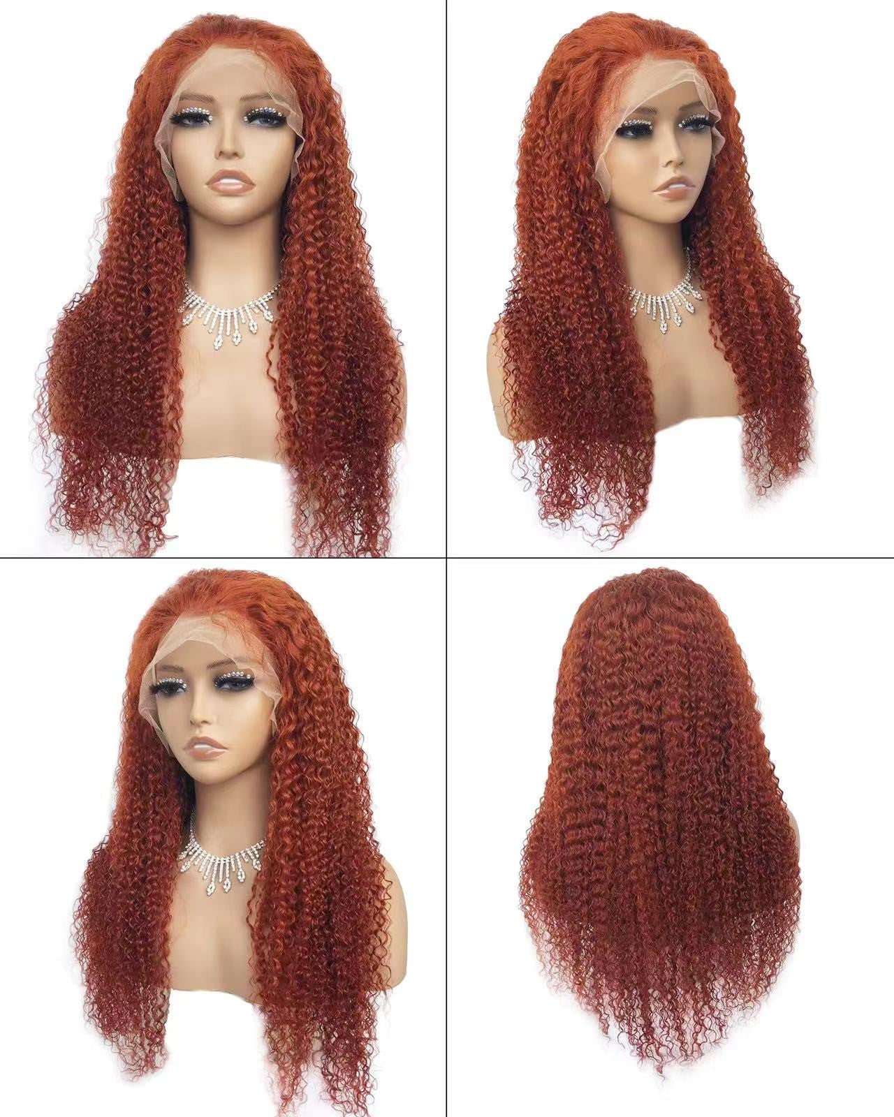 Rose Hair Orange Color Jerry Curly 13x6 Transparent Lace Front Wig 100% Virgin Human Hair