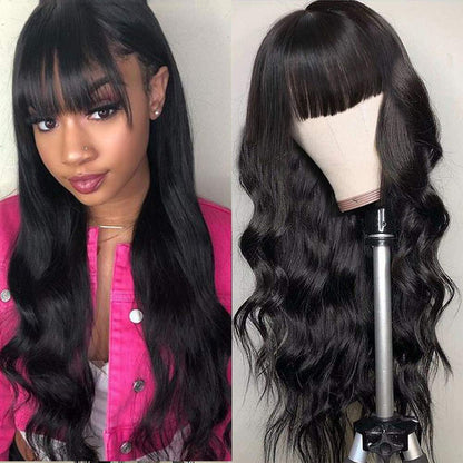 Rose Hair Human Virgin Hair 13*6 Frontal Lace Wig Loose Wave With Bangs The Same As The Hairstyle In The Picture - Rose Hair