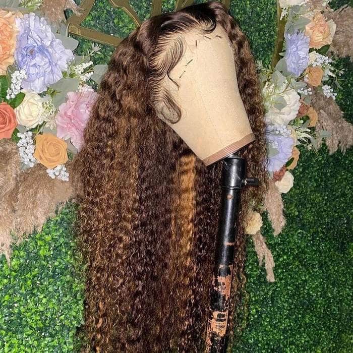 Celebrity Style 200% Density Highlight Ombre Curly 13x4 Lace Frontal Wig