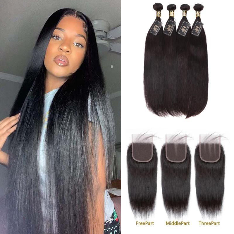 Rosehair 10A Grade Brazilian Straight 4 Bundles Virgin Hair With 4*4 Lace Closure - Rose Hair