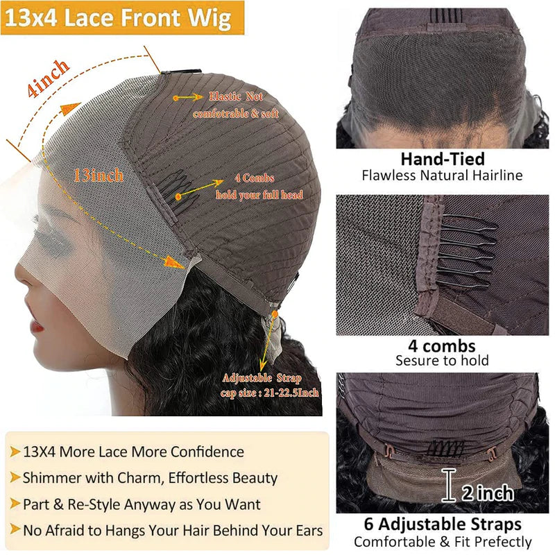 13x4 Lace Front Wigs Peruvian Deep Wave Human Hair Wigs 180% Density Pre-plucked