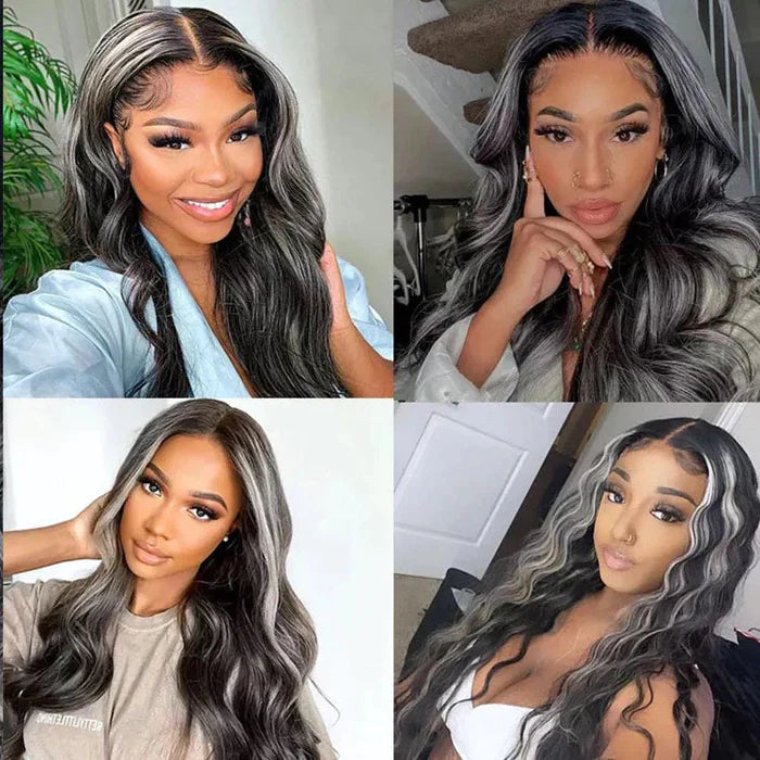 Rose Hair Gray Highlight Color 13x4 HD Lace Front Wig Body Wave Human Hair