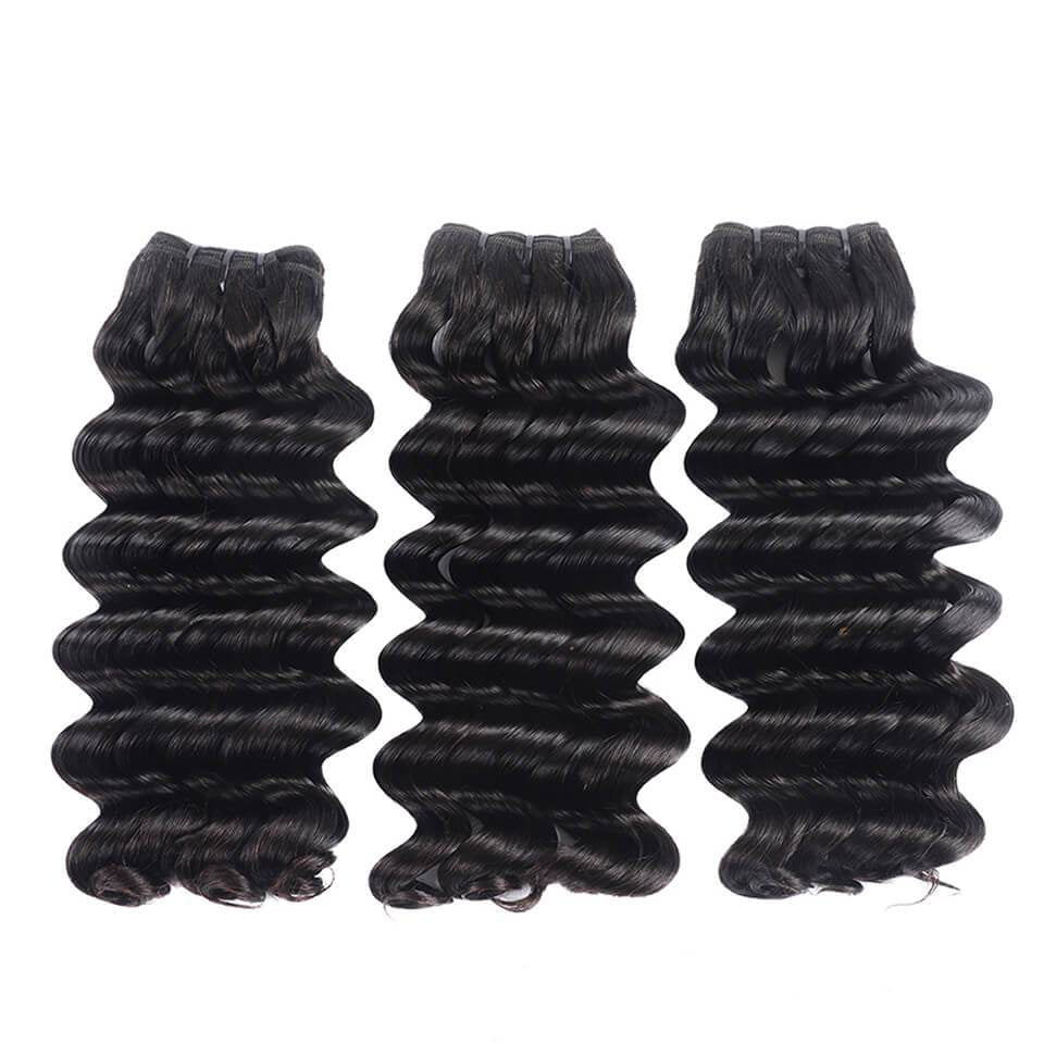Rosehair 15A Grade Double Drawn Full End Unprocessed 3 Bundles Deep Wave Brazilian Hair Natural Black - Rose Hair