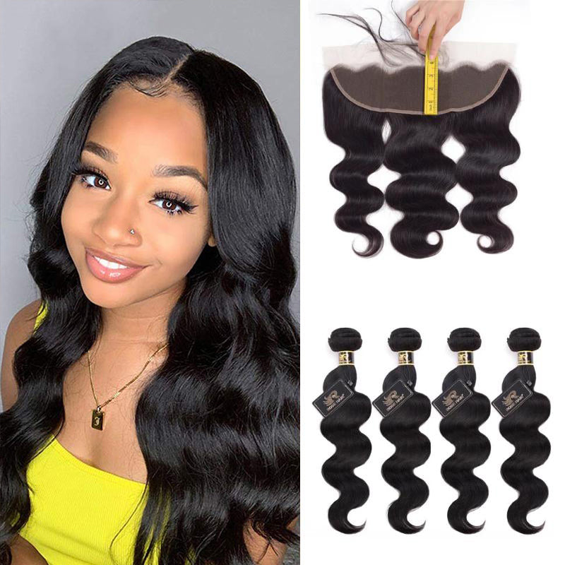 10A Grade Brazilian 4 Bundles Body Wave Human Virgin Hair With 13x4 Lace Frontal Pre Plucked - Rose Hair