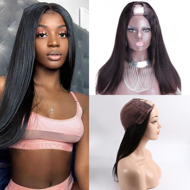 70% Off U Part Wig Quick &amp; Easy Affordable Human Straight Hair Wig - Rose Hair