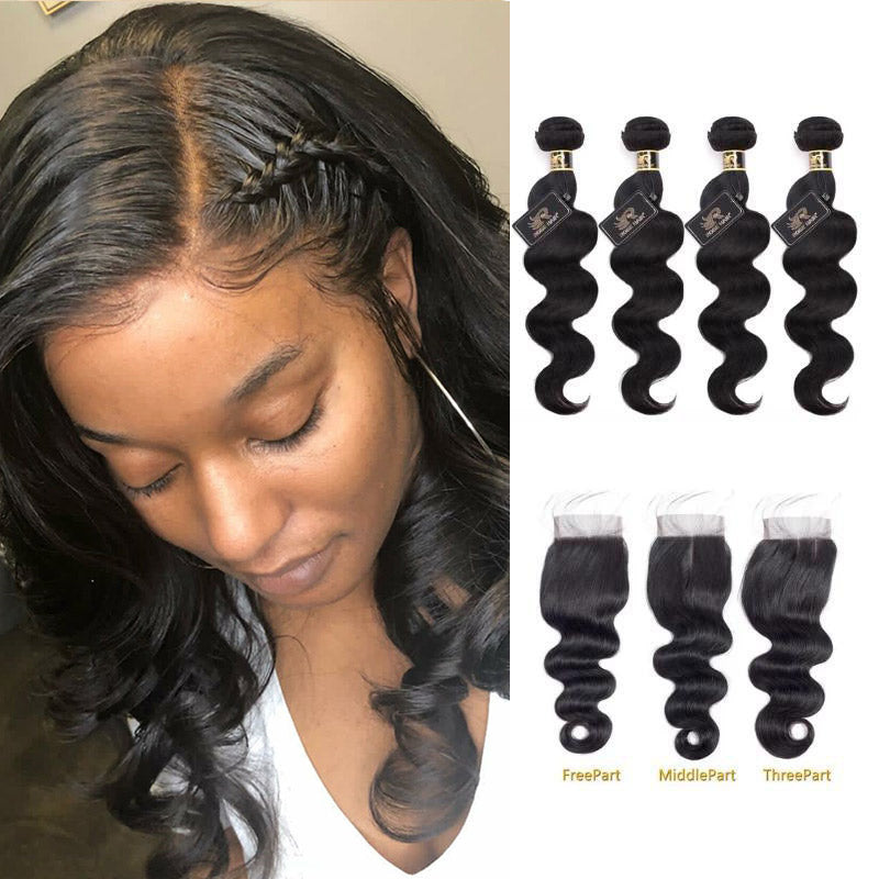 Rosehair 10A Grade Brazilian Body Wave 4 Bundles Virgin Hair With 4*4 Lace Closure - Rose Hair