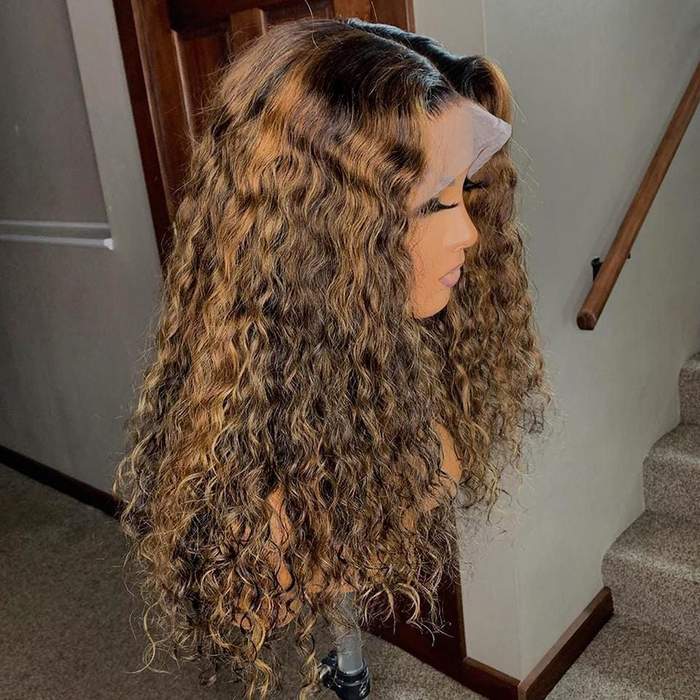 Rose Hair Piano Highlights Ombre Romatic Wave Lace Frontal Wig - Rose Hair