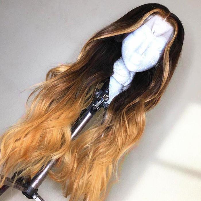 Rose Hair Pearl Look Blonde Dark Brown Ombre Flowing Body Wave Lace Frontal Wig - Rose Hair