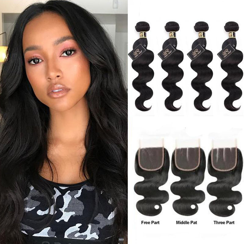 Rosehair 10A Grade Brazilian 3 Bundles Virgin Hair With 4*4 Lace Closure Long Hair All Texture - Rose Hair