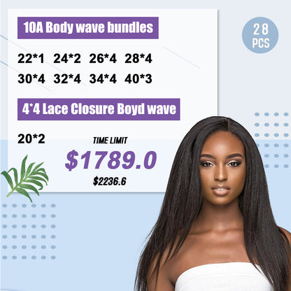 10A Grade Hair Bundles Body Wave with 4*4 Lace Closure Package Deal - Rose Hair