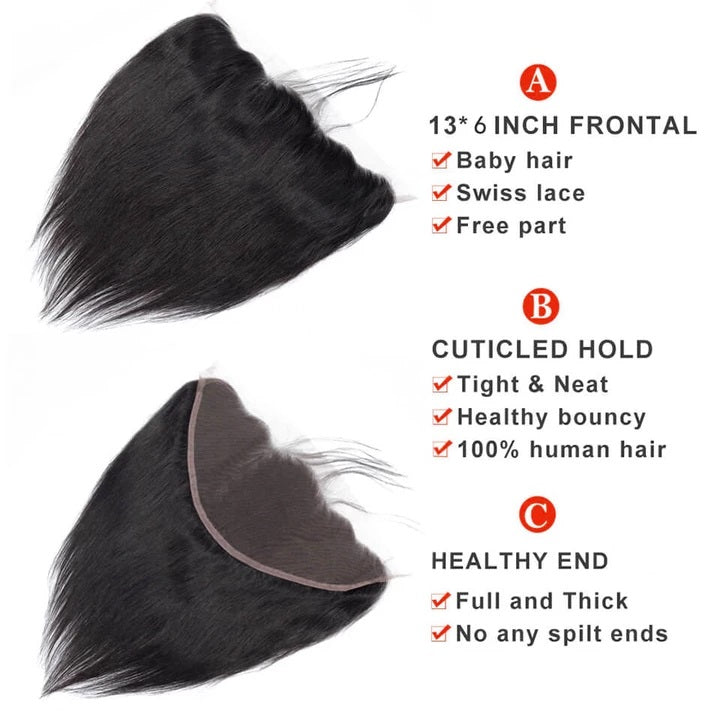 Rose Hair 1PCS Pre Plucked 13*6  Lace Frontal Straight Brazilian Human Virgin Hair - Rose Hair