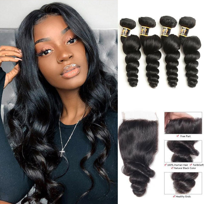 Rosehair 10A Grade Brazilian Loose Wave 4 Bundles Virgin Hair With 4*4 Lace Closure - Rose Hair