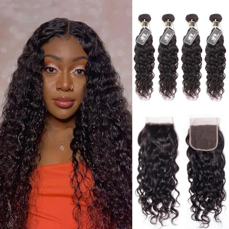 Rosehair 10A Grade Brazilian Water Wave 4 Bundles Virgin Hair With 4*4 Lace Closure - Rose Hair