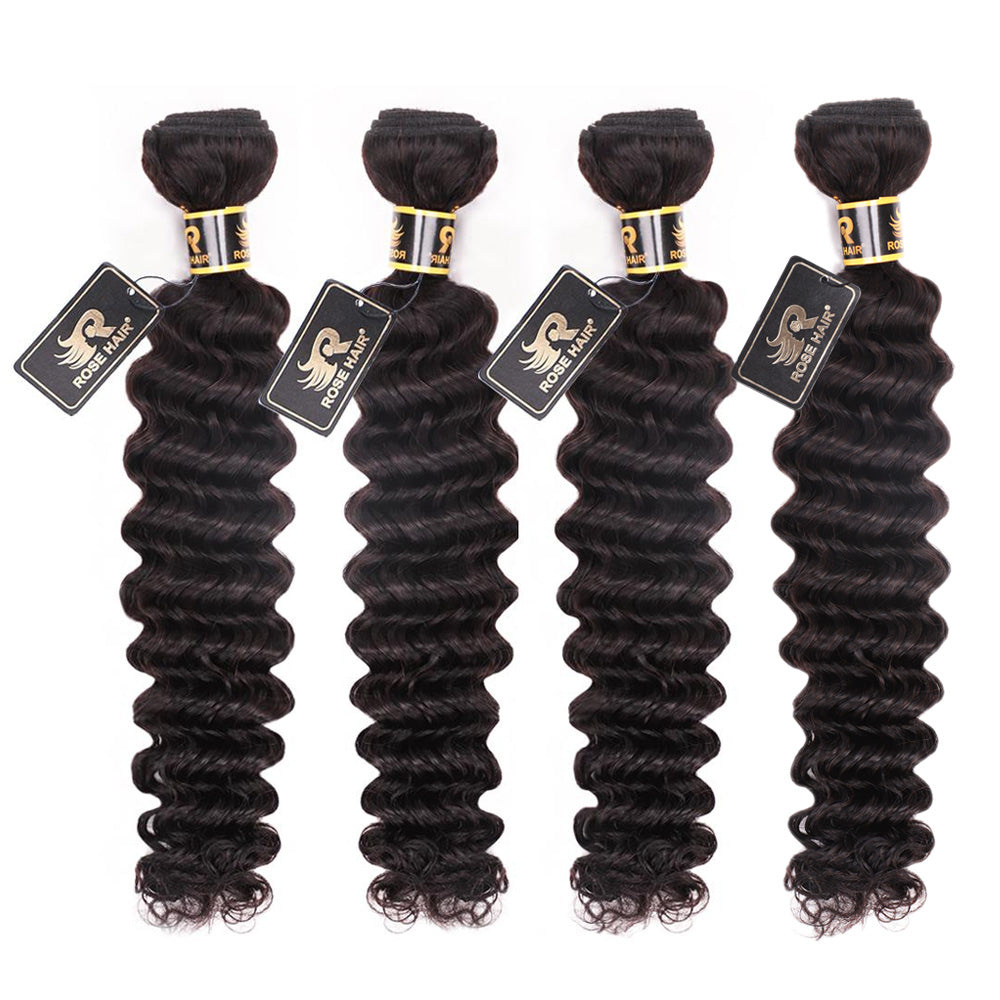 10A Grade 4PCS Deep Wave Best Brazilian Virgin Hair Bundles - Rose Hair