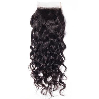 10A Grade 3 Bundles Brazilian Water Wave Virgin Hair with 1 PCS Per Plucked 4*4 Lace Closure - Rose Hair