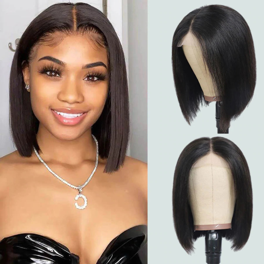 Short Straight Hair Bob Wig 4x4 Tranparent Lace Closure 100% Virgin Human Hair Wig-Rosehair