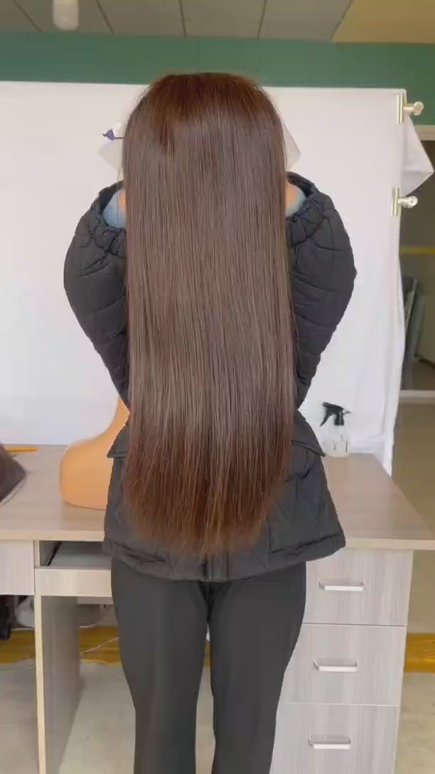 Chestnut Brown Silk Straight 6x6 HD Closure Lace Glueless Wig | Pre-plucked Fall Wig