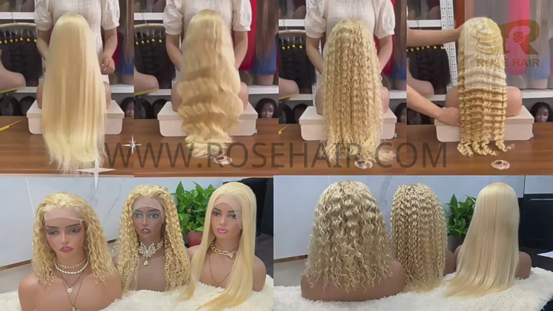 Rose Hair 13x4 Lace Frontal Wigs 613 Blonde Deep Wave Virgin Human Hair