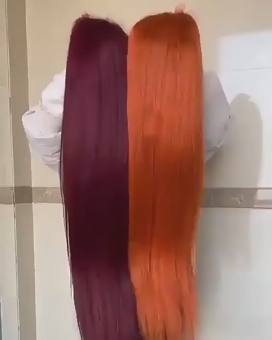 NEW Ginger Colored Wig Transparent Lace 13*4 Lace Frontal Straight Glueless Preplucked Human Hair