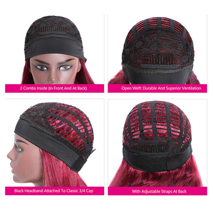 Rose Hair Burgundy Red Color Body Wave Headband Wig Human Virgin Hair Easily Install