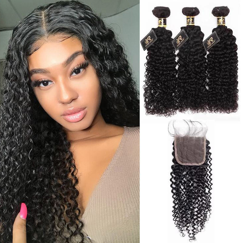 Rosehair 10A Grade Brazilian Kinky Curly 3 Bundles Virgin Hair With 4*4 Lace Closure - Rose Hair