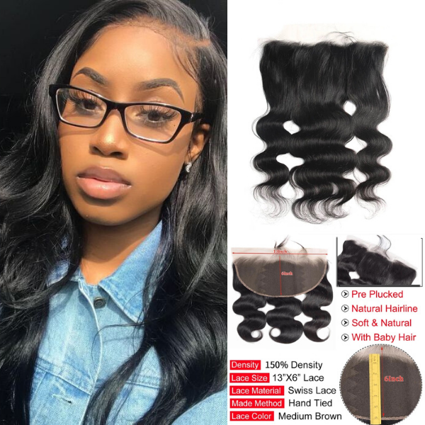 Rose Hair 1PCS Pre Plucked 13*6  Lace Frontal Brazilian Human Virgin Hair Body Wave - Rose Hair