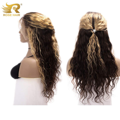 Pre Plucked Mix Color Real Undetectable Transparent Loose Wave 13*4 Lace Front Wig Brazilian Virgin Hair Ombre Wig - Rose Hair