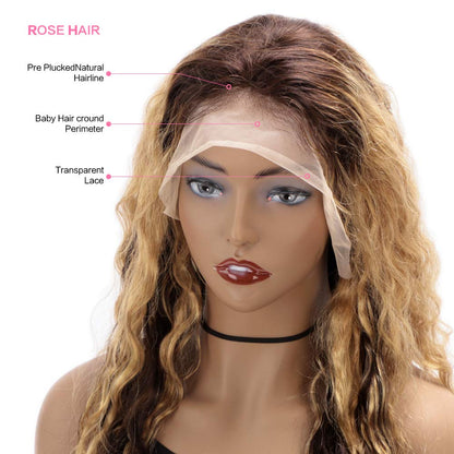 Pre Plucked Mix Color Real Undetectable Transparent Loose Wave 13*4 Lace Front Wig Brazilian Virgin Hair Ombre Wig - Rose Hair