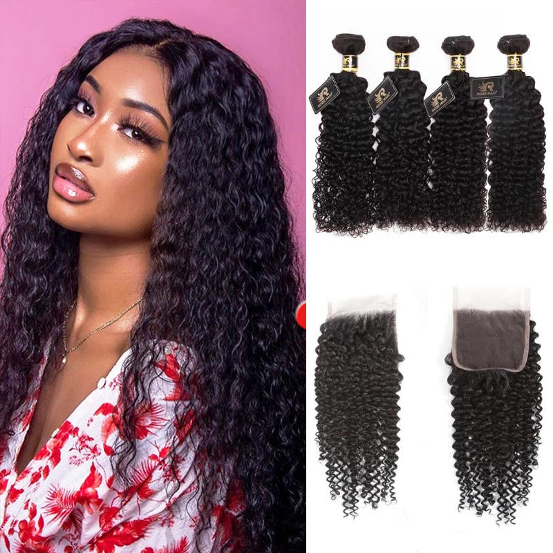 Rosehair 10A Grade Brazilian Curly 4 Bundles Virgin Hair With 4*4 Lace Closure - Rose Hair