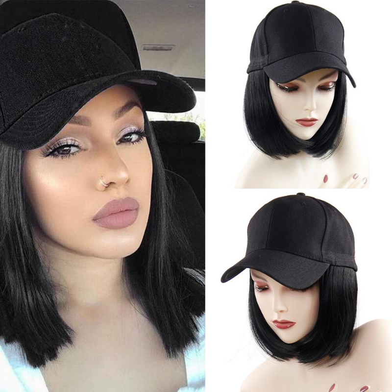 RoseHair Baseball Cap Hair Wig Natural Black Super Easy Affordable Human Hair Wig - Rose Hair