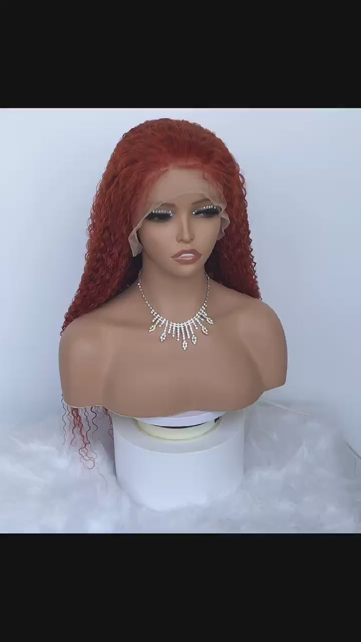 Rose Hair Orange Color Jerry Curly 13x6 Transparent Lace Front Wig 100% Virgin Human Hair