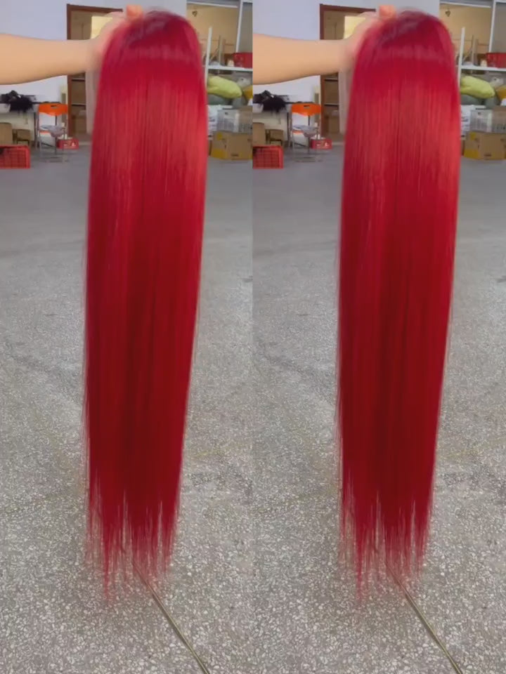 Red Color Straight/Body Wave 13x4 Lace Front Wig 150% 180% Density