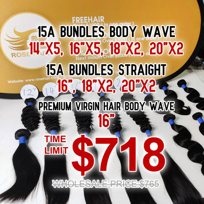15A Grade Hair Bundles with Premium Virgin Hair Bundle Package Deal - Rose Hair